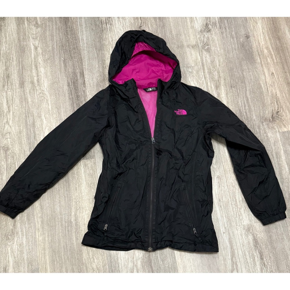 The North Face Girls Black Pink Hooded Lightweight Water Resistant Jacket L G 14